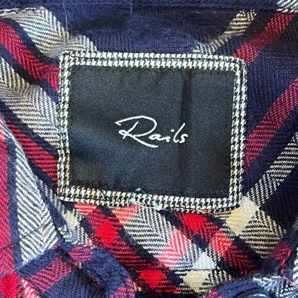 Rails Hunter Navy Blue Plaid Flannel Shirt Button Front Small $188 - Picture 4 of 9